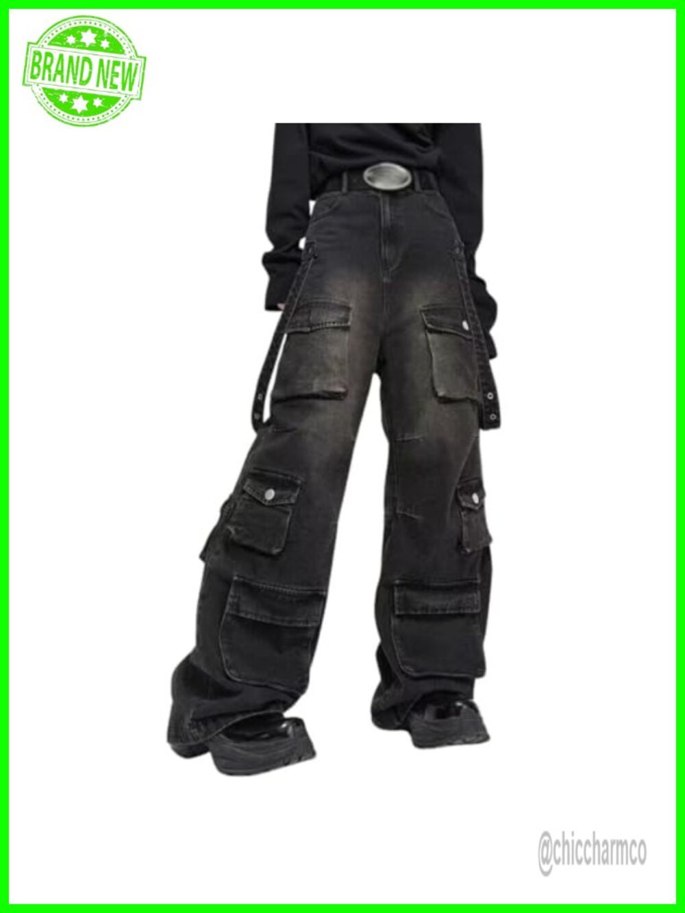 Womens Baggy Cargo Jeans Wide Leg High Waist Y2K Grunge Loose Pants